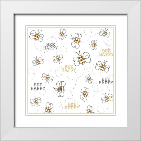 Bee Happy White Modern Wood Framed Art Print with Double Matting by Allen, Kimberly