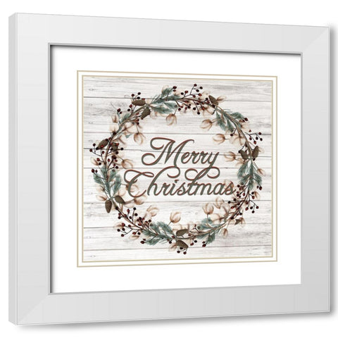 Merry Christmas Wreath White Modern Wood Framed Art Print with Double Matting by Allen, Kimberly