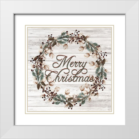 Merry Christmas Wreath White Modern Wood Framed Art Print with Double Matting by Allen, Kimberly
