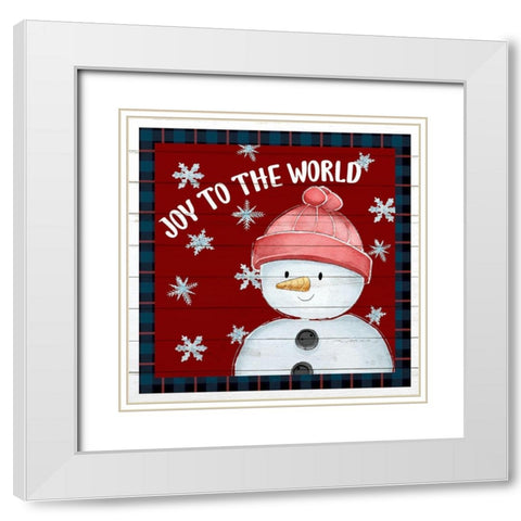 Joy to The World Snowman White Modern Wood Framed Art Print with Double Matting by Allen, Kimberly