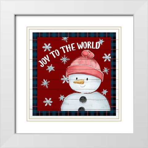 Joy to The World Snowman White Modern Wood Framed Art Print with Double Matting by Allen, Kimberly
