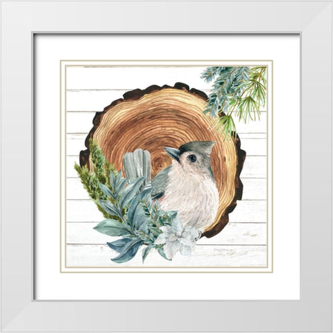 Winter Birds 1 White Modern Wood Framed Art Print with Double Matting by Allen, Kimberly
