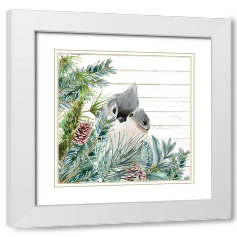 Winter Birds 4 White Modern Wood Framed Art Print with Double Matting by Allen, Kimberly