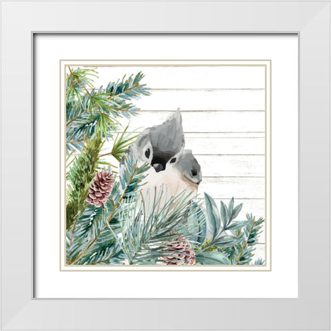 Winter Birds 4 White Modern Wood Framed Art Print with Double Matting by Allen, Kimberly