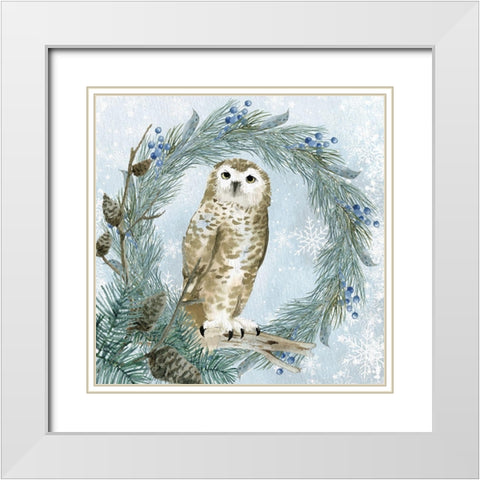 Winter Owl 3 White Modern Wood Framed Art Print with Double Matting by Allen, Kimberly
