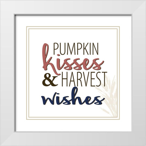 Pumpkin Kisses and Harvest Wishes White Modern Wood Framed Art Print with Double Matting by Allen, Kimberly