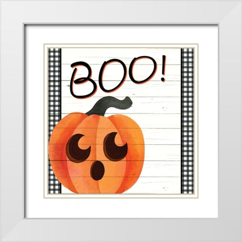 Boo Plaid White Modern Wood Framed Art Print with Double Matting by Allen, Kimberly