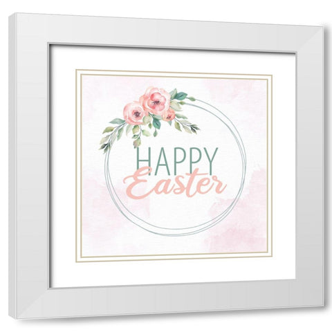 Happy Easter Wreath White Modern Wood Framed Art Print with Double Matting by Allen, Kimberly