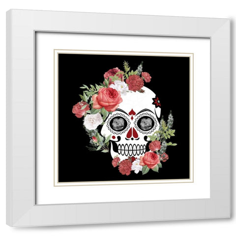 Skull Roses White Modern Wood Framed Art Print with Double Matting by Allen, Kimberly