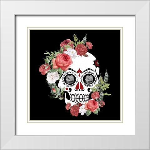 Skull Roses White Modern Wood Framed Art Print with Double Matting by Allen, Kimberly