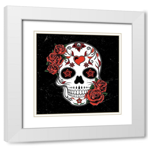 Vintage Rose Skull White Modern Wood Framed Art Print with Double Matting by Allen, Kimberly
