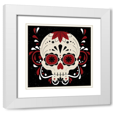 Sugar Skull 1 White Modern Wood Framed Art Print with Double Matting by Allen, Kimberly