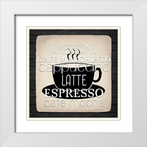 Coffee Gets Me 2 White Modern Wood Framed Art Print with Double Matting by Allen, Kimberly