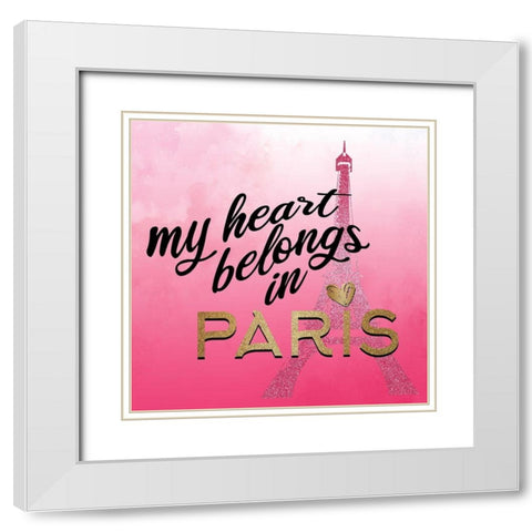 In Paris Hearts 1 White Modern Wood Framed Art Print with Double Matting by Allen, Kimberly