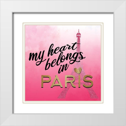In Paris Hearts 1 White Modern Wood Framed Art Print with Double Matting by Allen, Kimberly