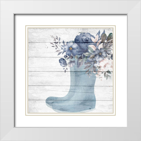 Rainboot Floral White Modern Wood Framed Art Print with Double Matting by Allen, Kimberly