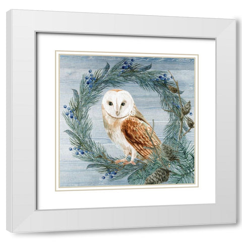 Winter Owl Blues 1 White Modern Wood Framed Art Print with Double Matting by Allen, Kimberly