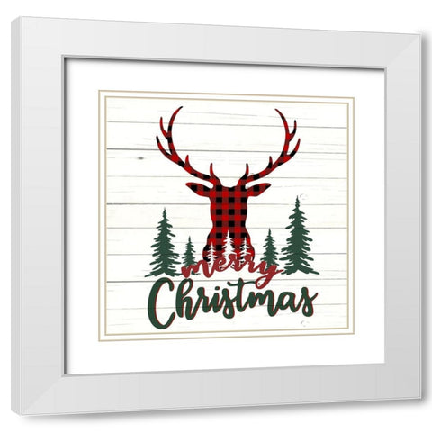 Merry Christmas Deer Forest White Modern Wood Framed Art Print with Double Matting by Allen, Kimberly