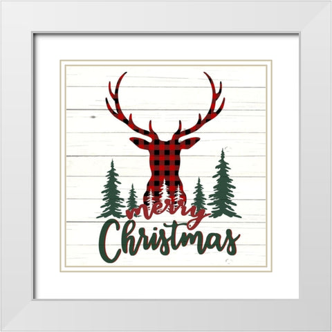 Merry Christmas Deer Forest White Modern Wood Framed Art Print with Double Matting by Allen, Kimberly