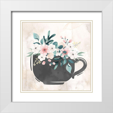 Coffee Floral 2 White Modern Wood Framed Art Print with Double Matting by Allen, Kimberly