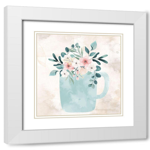 Coffee Floral 3 White Modern Wood Framed Art Print with Double Matting by Allen, Kimberly