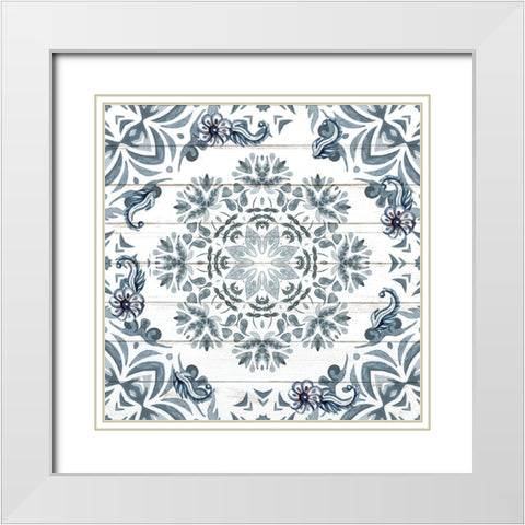Blue Tiles 1 White Modern Wood Framed Art Print with Double Matting by Allen, Kimberly