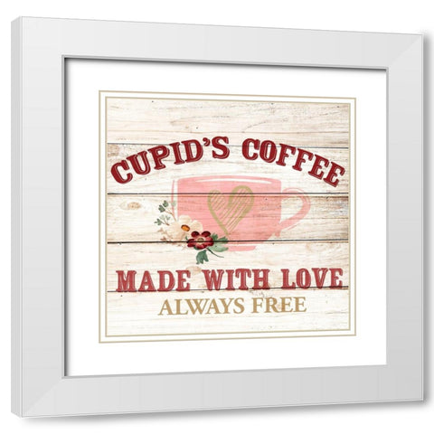 Cupids Coffee White Modern Wood Framed Art Print with Double Matting by Allen, Kimberly