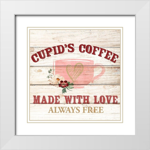 Cupids Coffee White Modern Wood Framed Art Print with Double Matting by Allen, Kimberly