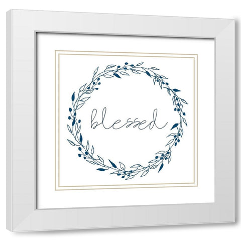 Wreath Blessed White Modern Wood Framed Art Print with Double Matting by Allen, Kimberly