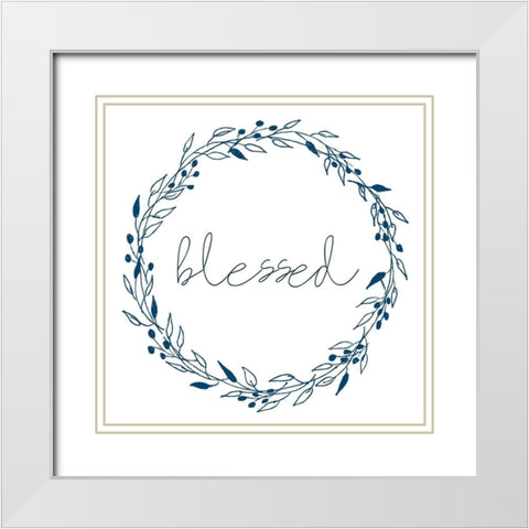 Wreath Blessed White Modern Wood Framed Art Print with Double Matting by Allen, Kimberly