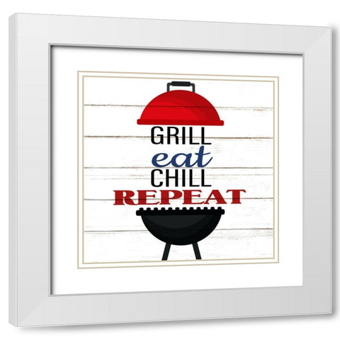 Grill Eat Chill White Modern Wood Framed Art Print with Double Matting by Allen, Kimberly