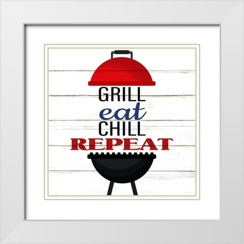 Grill Eat Chill White Modern Wood Framed Art Print with Double Matting by Allen, Kimberly