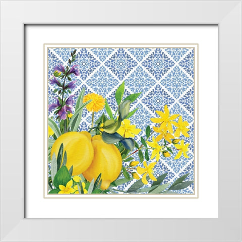 Lemon Tile 1 White Modern Wood Framed Art Print with Double Matting by Allen, Kimberly