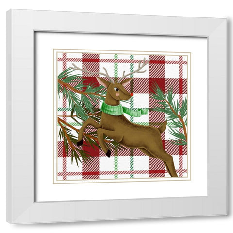 Reindeer Plaid White Modern Wood Framed Art Print with Double Matting by Allen, Kimberly