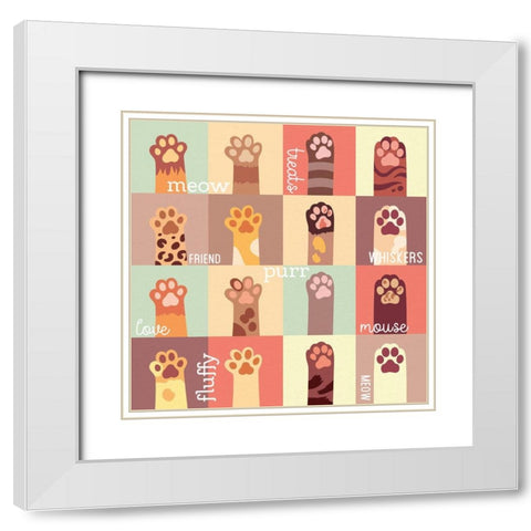 Meow Paw White Modern Wood Framed Art Print with Double Matting by Allen, Kimberly