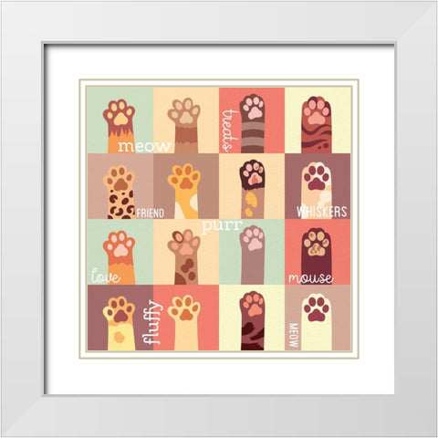 Meow Paw White Modern Wood Framed Art Print with Double Matting by Allen, Kimberly