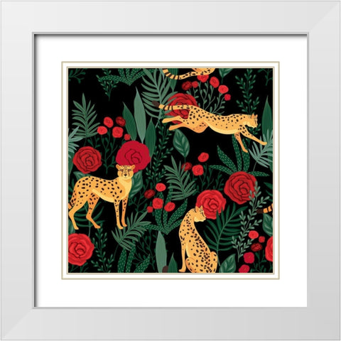 Leopard and Roses Pattern White Modern Wood Framed Art Print with Double Matting by Allen, Kimberly