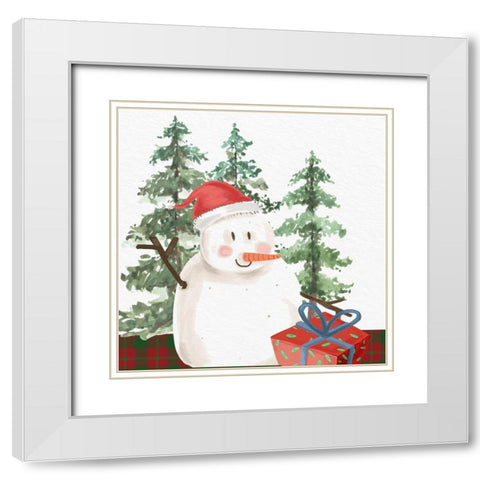 Christmas Snowman White Modern Wood Framed Art Print with Double Matting by Allen, Kimberly