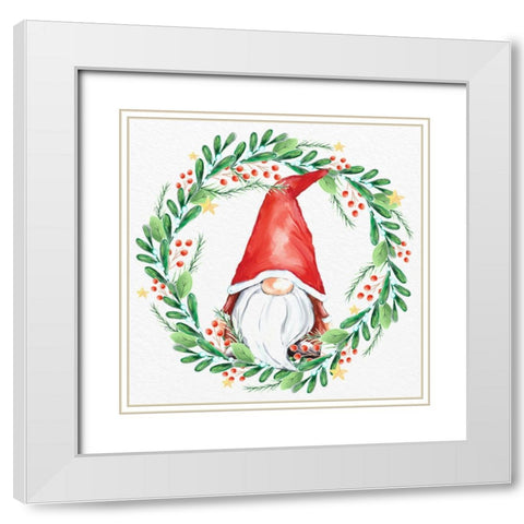 Gnome Wreath 1 White Modern Wood Framed Art Print with Double Matting by Allen, Kimberly