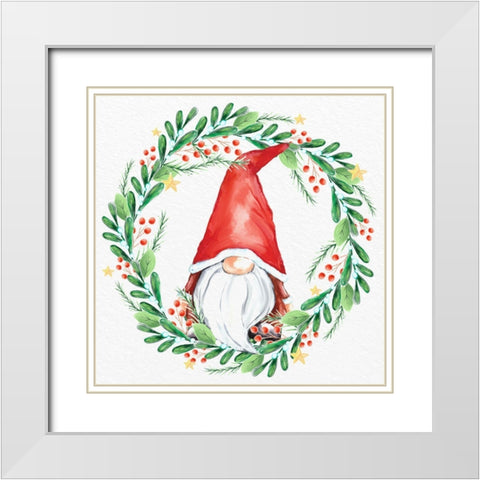 Gnome Wreath 1 White Modern Wood Framed Art Print with Double Matting by Allen, Kimberly