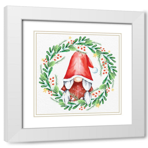 Gnome Wreath 2 White Modern Wood Framed Art Print with Double Matting by Allen, Kimberly