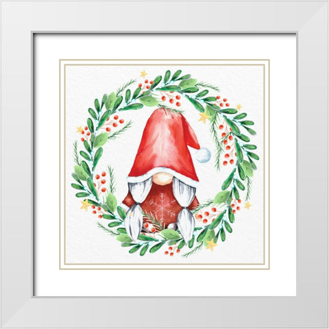 Gnome Wreath 2 White Modern Wood Framed Art Print with Double Matting by Allen, Kimberly