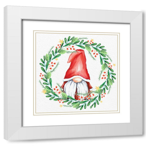 Gnome Wreath 3 White Modern Wood Framed Art Print with Double Matting by Allen, Kimberly