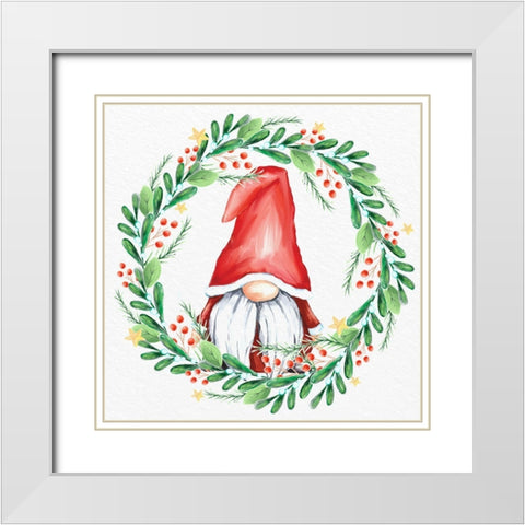 Gnome Wreath 3 White Modern Wood Framed Art Print with Double Matting by Allen, Kimberly