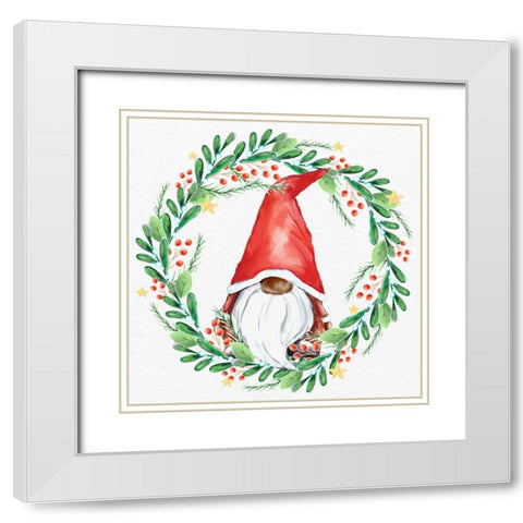 Gnome Wreath 1 v2 White Modern Wood Framed Art Print with Double Matting by Allen, Kimberly