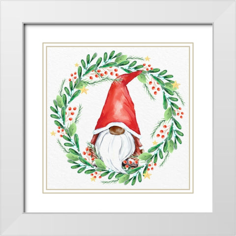 Gnome Wreath 1 v2 White Modern Wood Framed Art Print with Double Matting by Allen, Kimberly