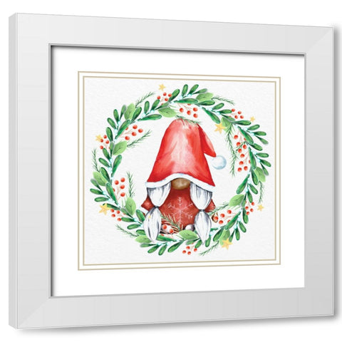 Gnome Wreath 2 v2 White Modern Wood Framed Art Print with Double Matting by Allen, Kimberly