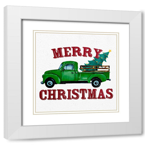 Merry Christmas Truck White Modern Wood Framed Art Print with Double Matting by Allen, Kimberly