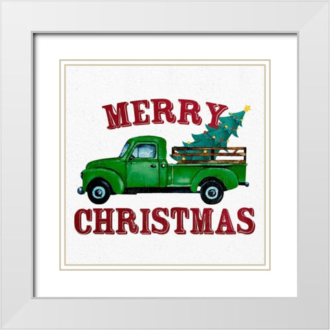 Merry Christmas Truck White Modern Wood Framed Art Print with Double Matting by Allen, Kimberly