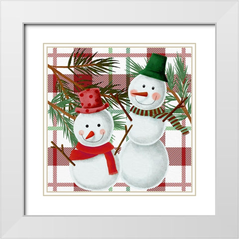 Snowman Plaid White Modern Wood Framed Art Print with Double Matting by Allen, Kimberly